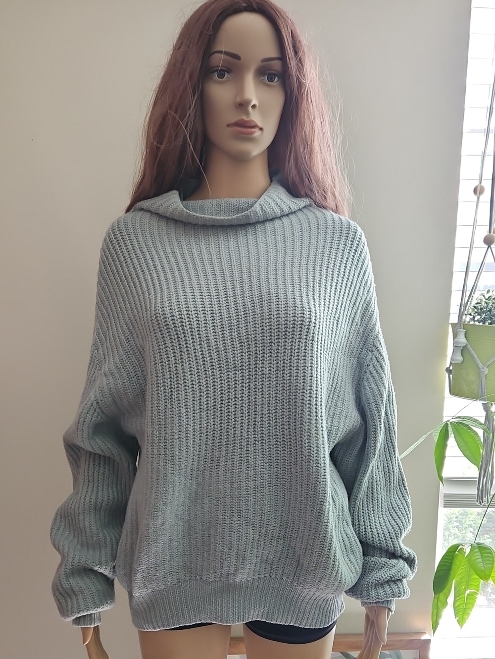 Aritzia Wilfred Merino Wool Sweater  Sage Green Ribbed Cowl Neck Chunky Knit